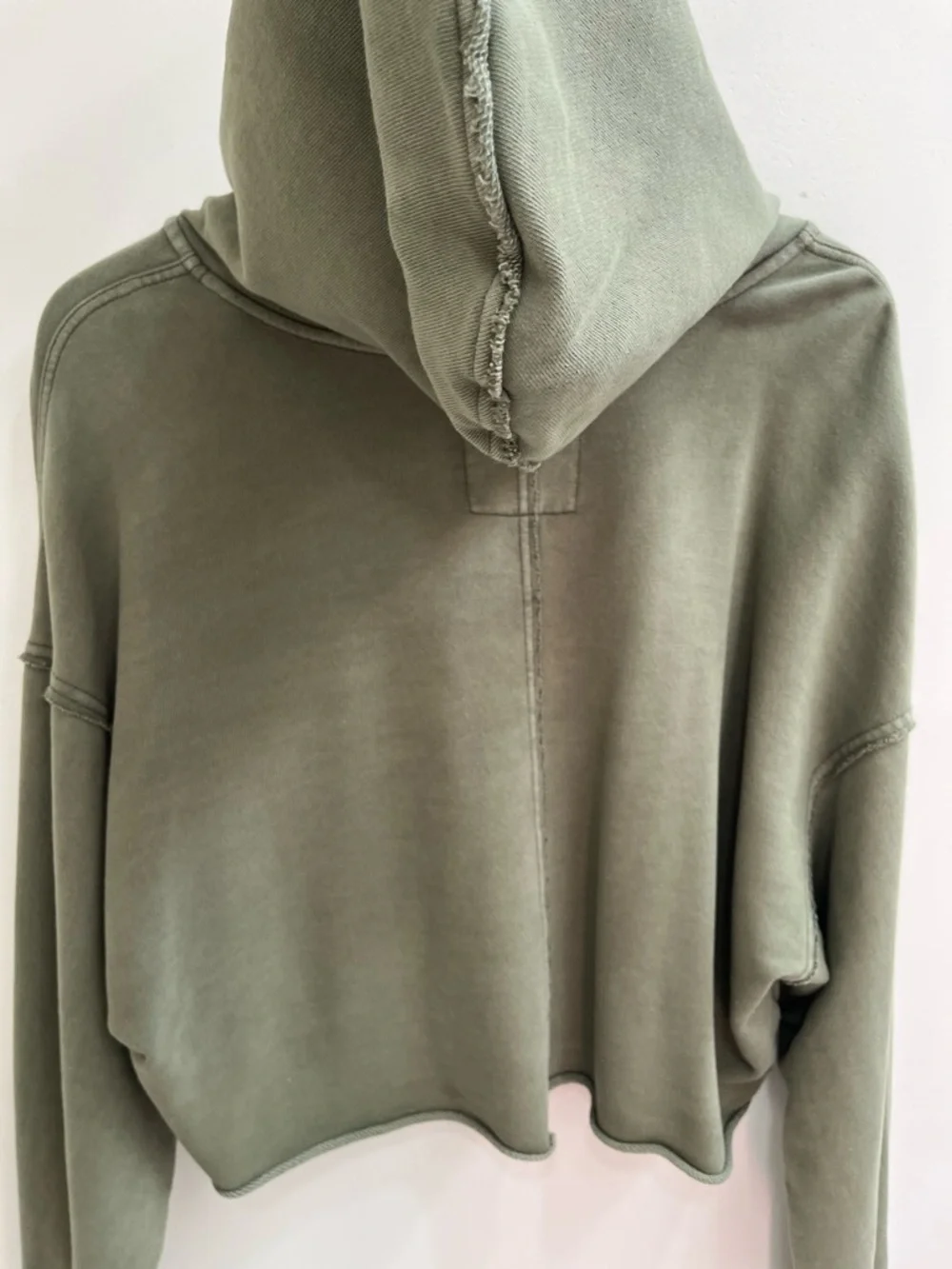 Aerie Cropped Open Neck Hoodie Sweatshirt Olive Sage Green Relaxed Casual Large - Picture 6 of 11